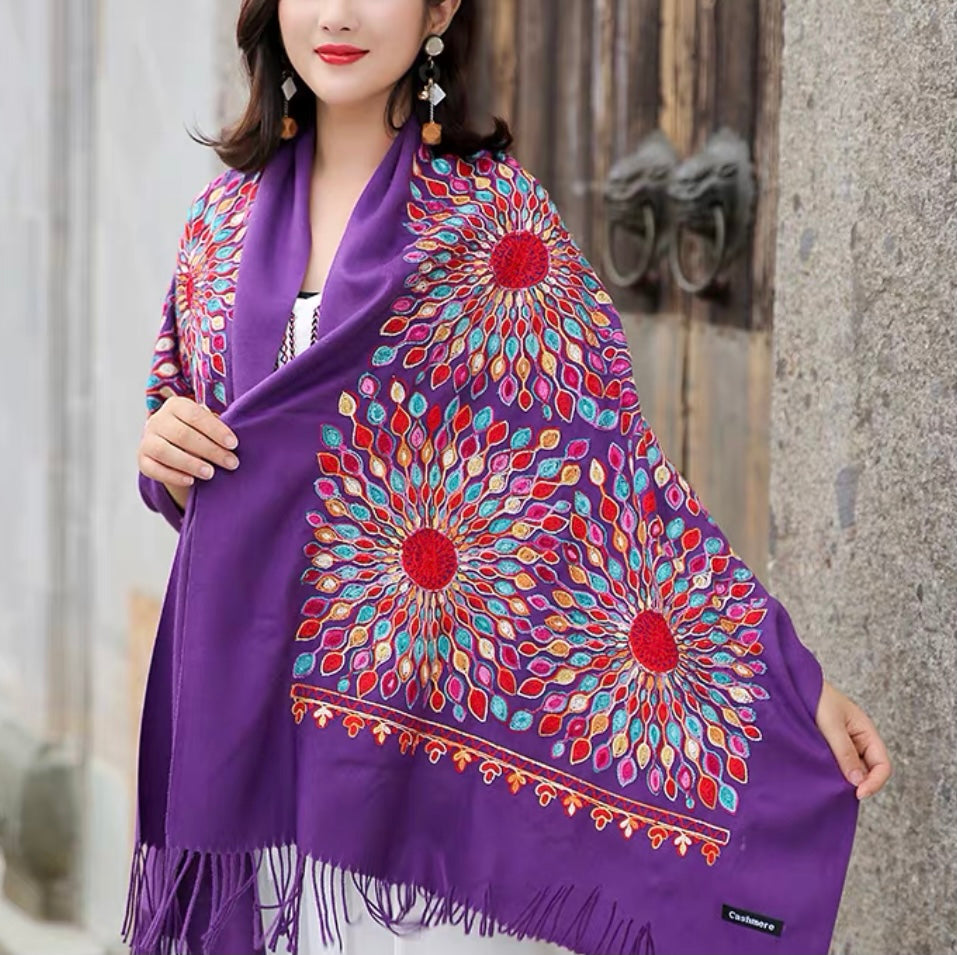 Nepal colorful sunflower scarf shawl