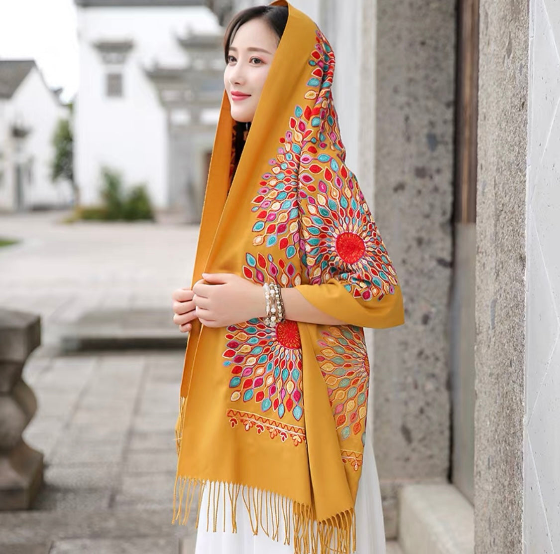 Nepal colorful sunflower scarf shawl