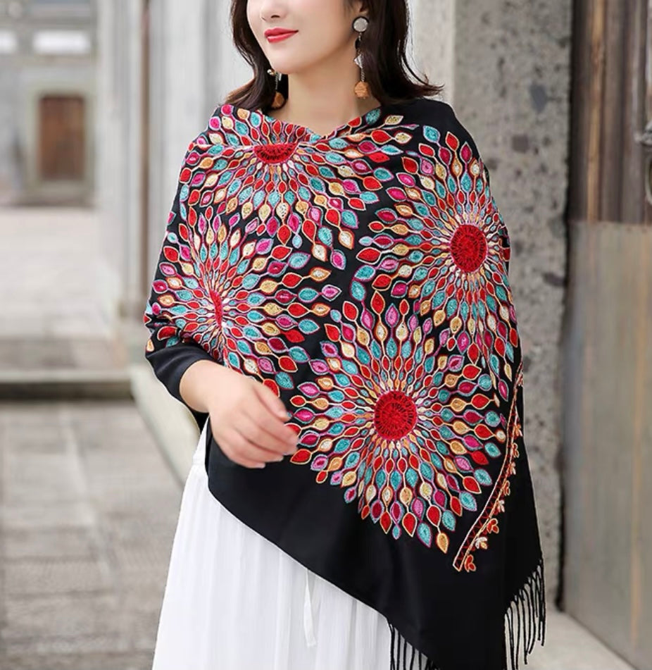 Nepal colorful sunflower scarf shawl