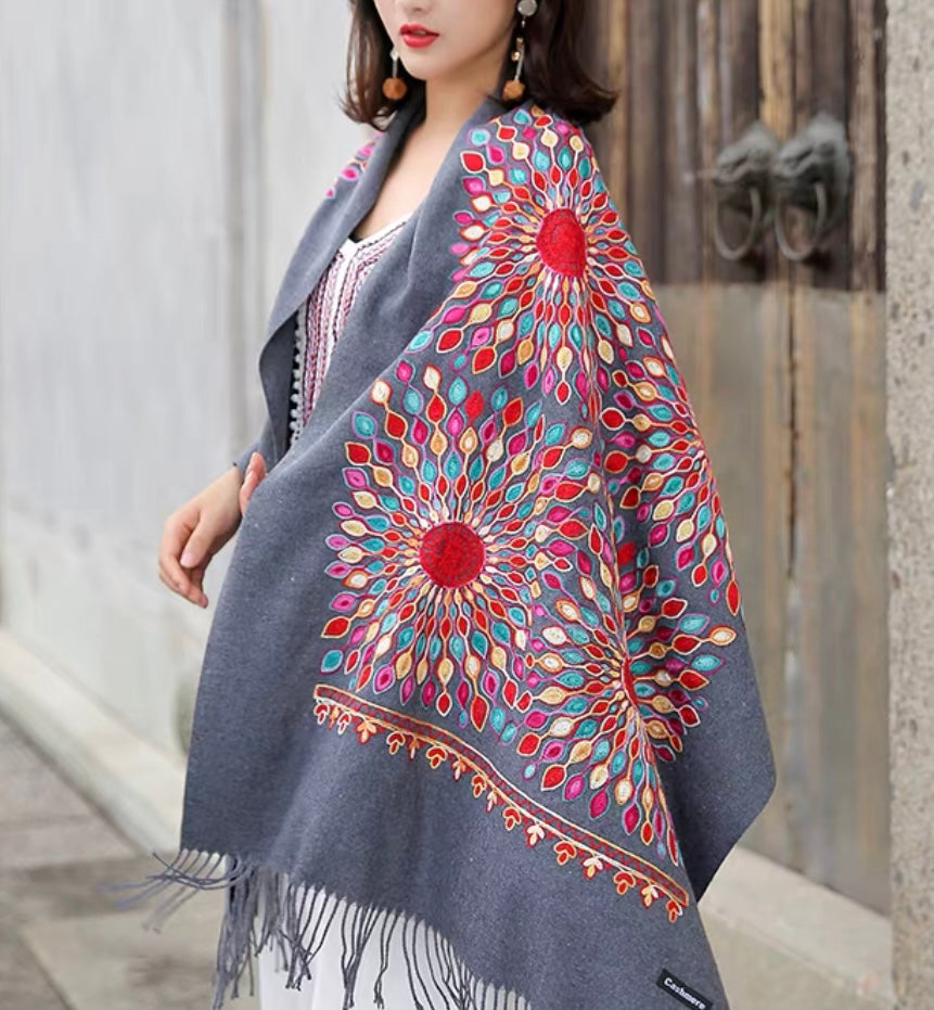 Nepal colorful sunflower scarf shawl